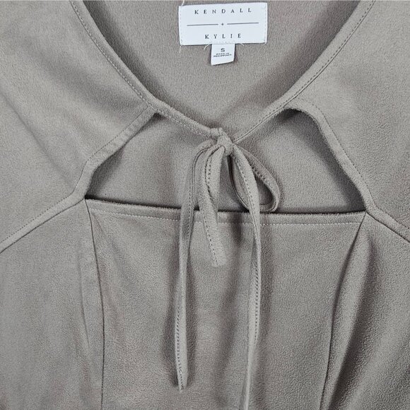 Faux Suede Gray Brown Baby Doll Preppy Party Mini Dress Small Kendall + Kylie  S - Picture 11 of 11